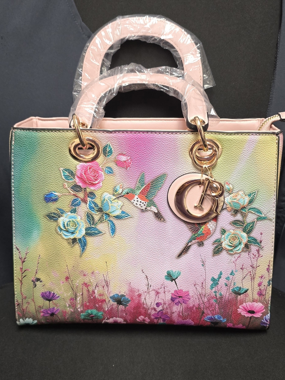 Floral Hummingbird Print Tote Bag - Pink
